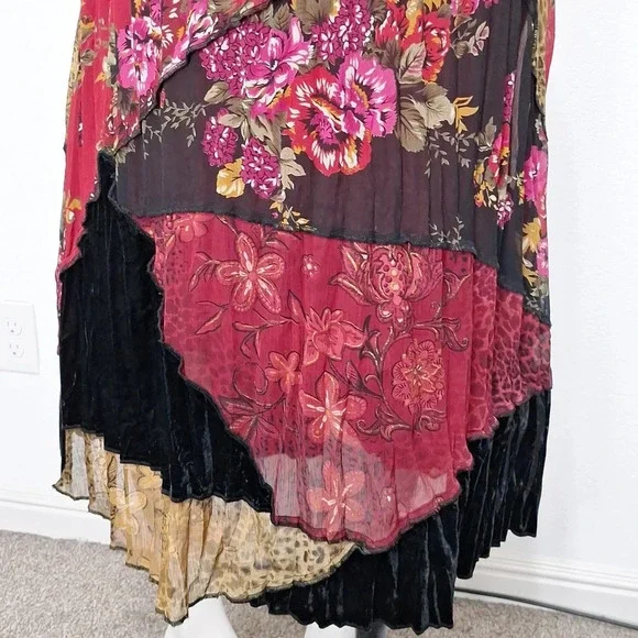 Koret Velvet Whimsy Goth Animal Print Floral Romantic Goth Maxi Witchy Skirt S/P - Picture 8 of 13